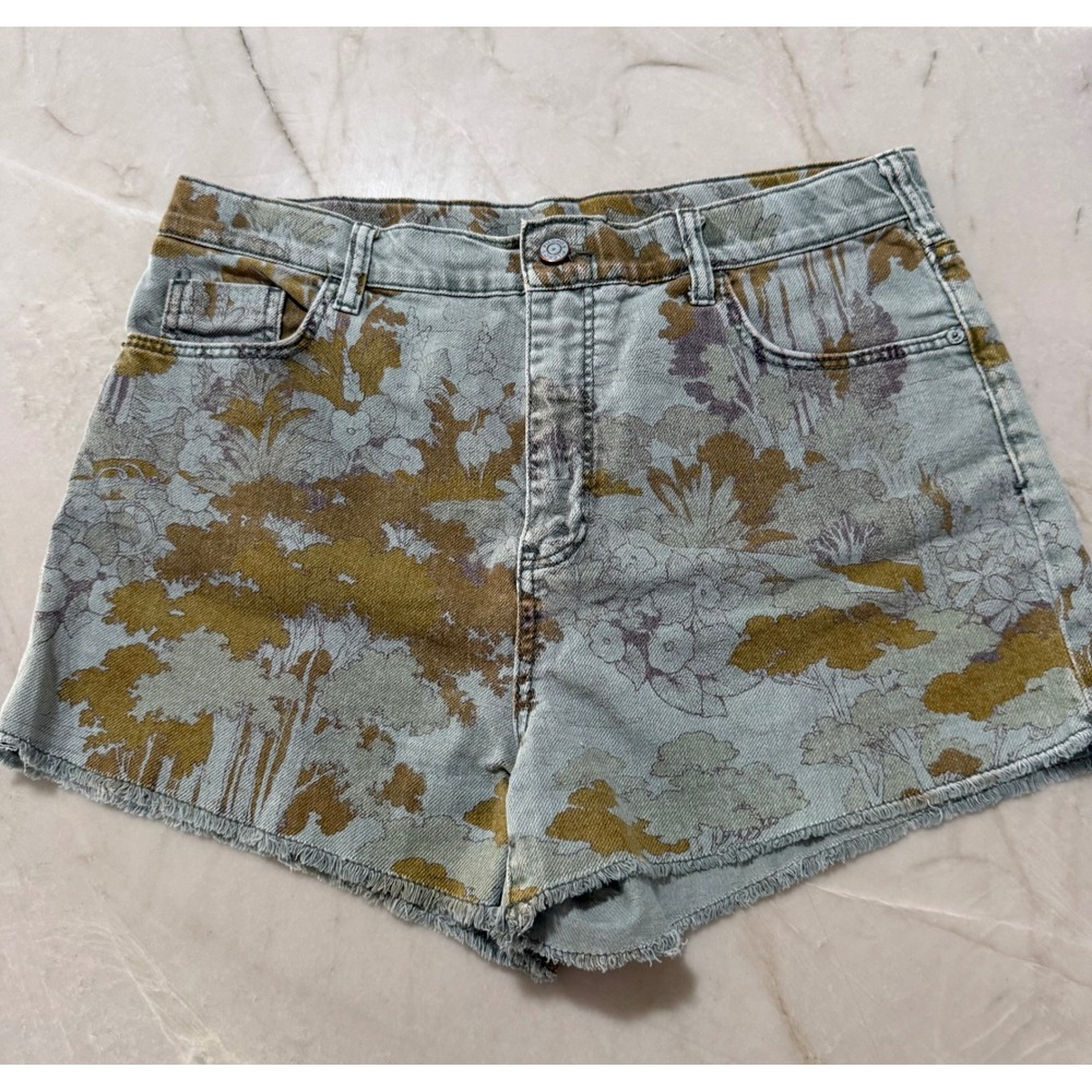 Pilcro and the Letterpress Scrunchie Floral Denim Shorts High Rise Size Medium M